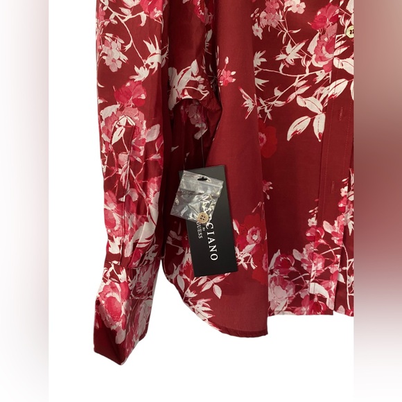 Marciano Floral 🌺 Pattern Silk Blouse with Balloon Sleeves- Size L - Picture 5 of 8